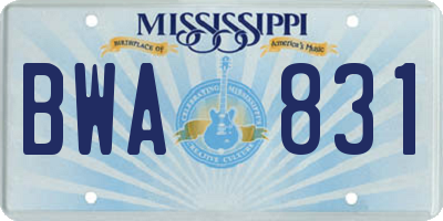 MS license plate BWA831