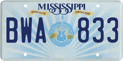 MS license plate BWA833