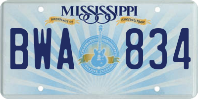 MS license plate BWA834