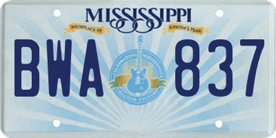 MS license plate BWA837