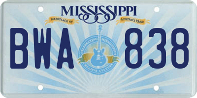MS license plate BWA838