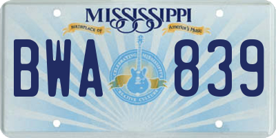 MS license plate BWA839