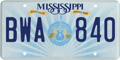 MS license plate BWA840