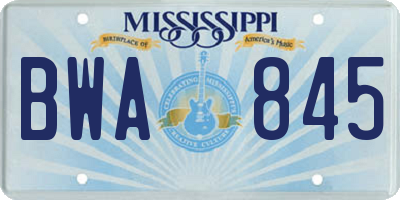 MS license plate BWA845