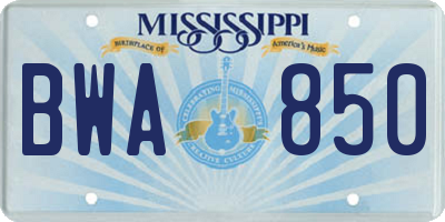 MS license plate BWA850