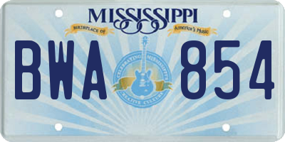 MS license plate BWA854