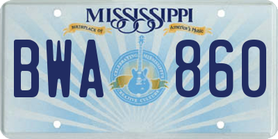 MS license plate BWA860