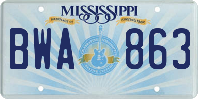 MS license plate BWA863
