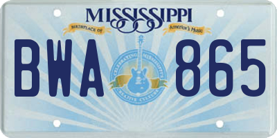 MS license plate BWA865