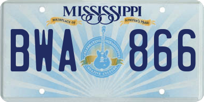 MS license plate BWA866