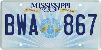 MS license plate BWA867