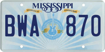 MS license plate BWA870