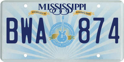 MS license plate BWA874