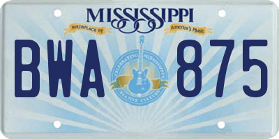 MS license plate BWA875