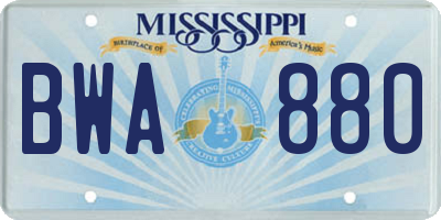 MS license plate BWA880