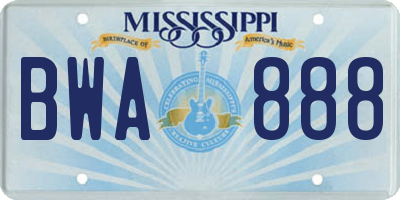 MS license plate BWA888