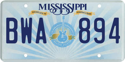MS license plate BWA894