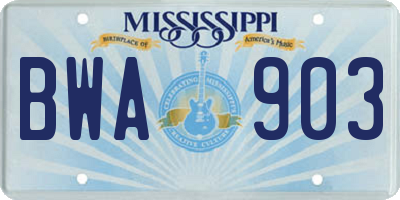 MS license plate BWA903