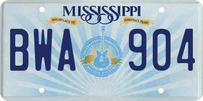 MS license plate BWA904