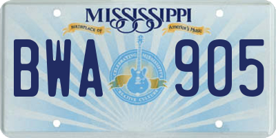 MS license plate BWA905