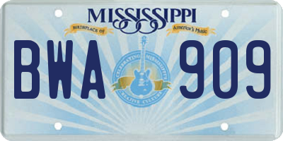 MS license plate BWA909