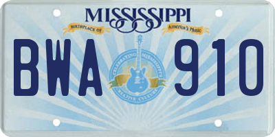 MS license plate BWA910