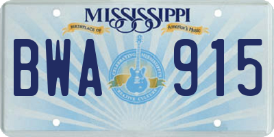 MS license plate BWA915