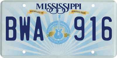 MS license plate BWA916