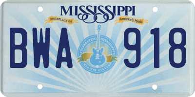 MS license plate BWA918