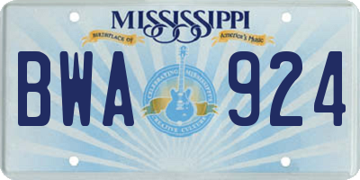 MS license plate BWA924