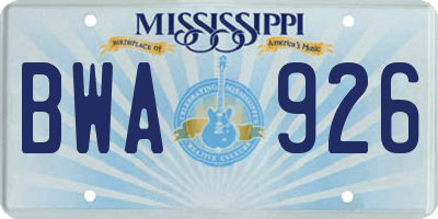 MS license plate BWA926