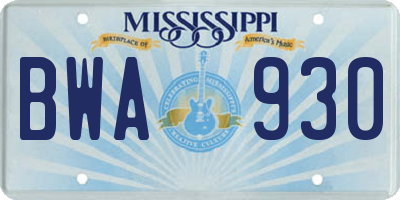 MS license plate BWA930