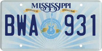 MS license plate BWA931