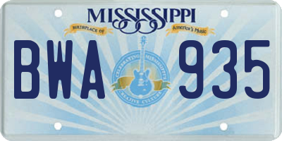 MS license plate BWA935