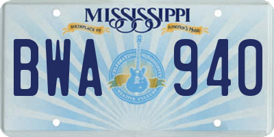 MS license plate BWA940