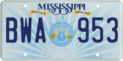 MS license plate BWA953