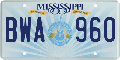 MS license plate BWA960