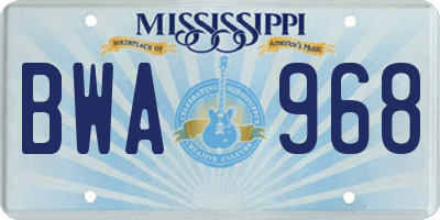 MS license plate BWA968