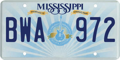 MS license plate BWA972