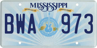 MS license plate BWA973