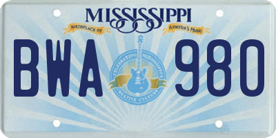 MS license plate BWA980