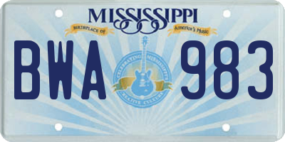 MS license plate BWA983