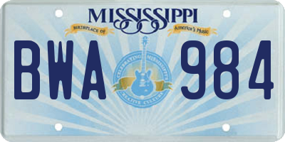MS license plate BWA984