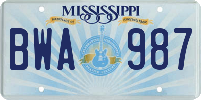 MS license plate BWA987