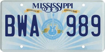 MS license plate BWA989
