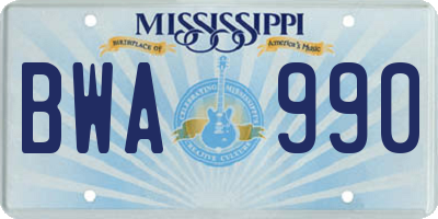 MS license plate BWA990