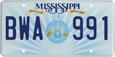 MS license plate BWA991