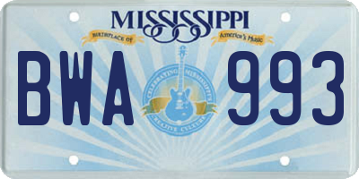 MS license plate BWA993