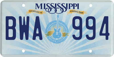MS license plate BWA994