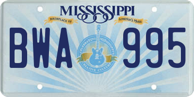 MS license plate BWA995